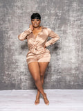 Nude Satin long sleeve Romper